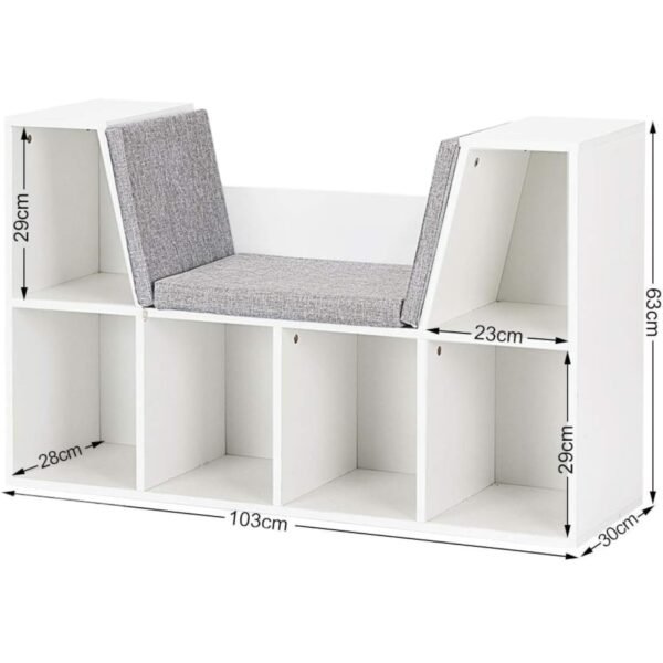 JWTR-3153-12 3 в 1 Детска Етажерка, Библиотека и Пейка, 6 Отделения за Съхранение на Играчки и Книжки