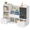 detski-organayzer-za-igrachki-ginger-home-s-cherna-daska-AT-BTS-2528-1 Детски Органайзер за Играчки с Черна Дъска, 2 Чекмеджета и 6 Отделения, Масивно Дърво и MDF, 140x51x80 см