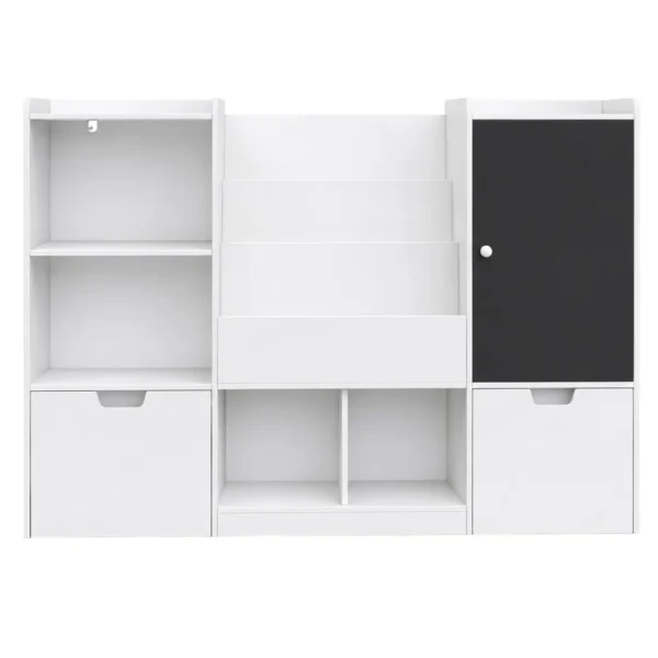 detski-organayzer-za-igrachki-ginger-home-s-cherna-daska-AT-BTS-2528-2 Детски Органайзер за Играчки с Черна Дъска, 2 Чекмеджета и 6 Отделения, Масивно Дърво и MDF, 140x51x80 см