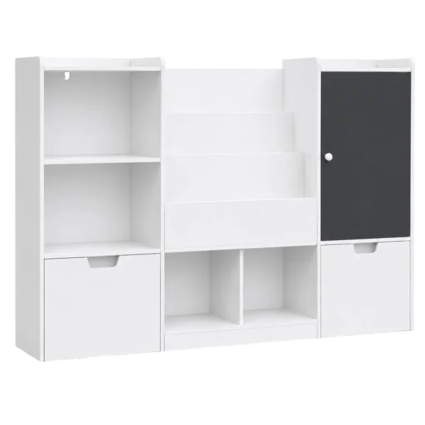 detski-organayzer-za-igrachki-ginger-home-s-cherna-daska-AT-BTS-2528-3 Детски Органайзер за Играчки с Черна Дъска, 2 Чекмеджета и 6 Отделения, Масивно Дърво и MDF, 140x51x80 см