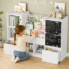 detski-organayzer-za-igrachki-ginger-home-s-cherna-daska-AT-BTS-2528-6 Детски Органайзер за Играчки с Черна Дъска, 2 Чекмеджета и 6 Отделения, Масивно Дърво и MDF, 140x51x80 см